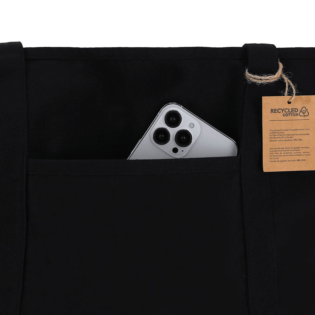 Sac fourre tout noir en coton 300g/m2 avec poche extérieure Mulon