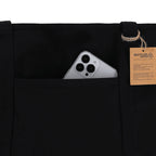 Sac fourre tout noir en coton 300g/m2 avec poche extérieure Mulon