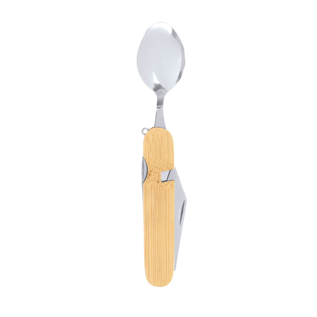 Ensemble de couverts 7 fonctions fabriqué en acier inoxydable et bambou Vintar
