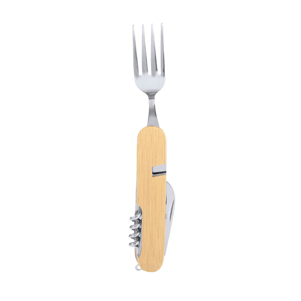 Ensemble de couverts 7 fonctions fabriqué en acier inoxydable et bambou Vintar